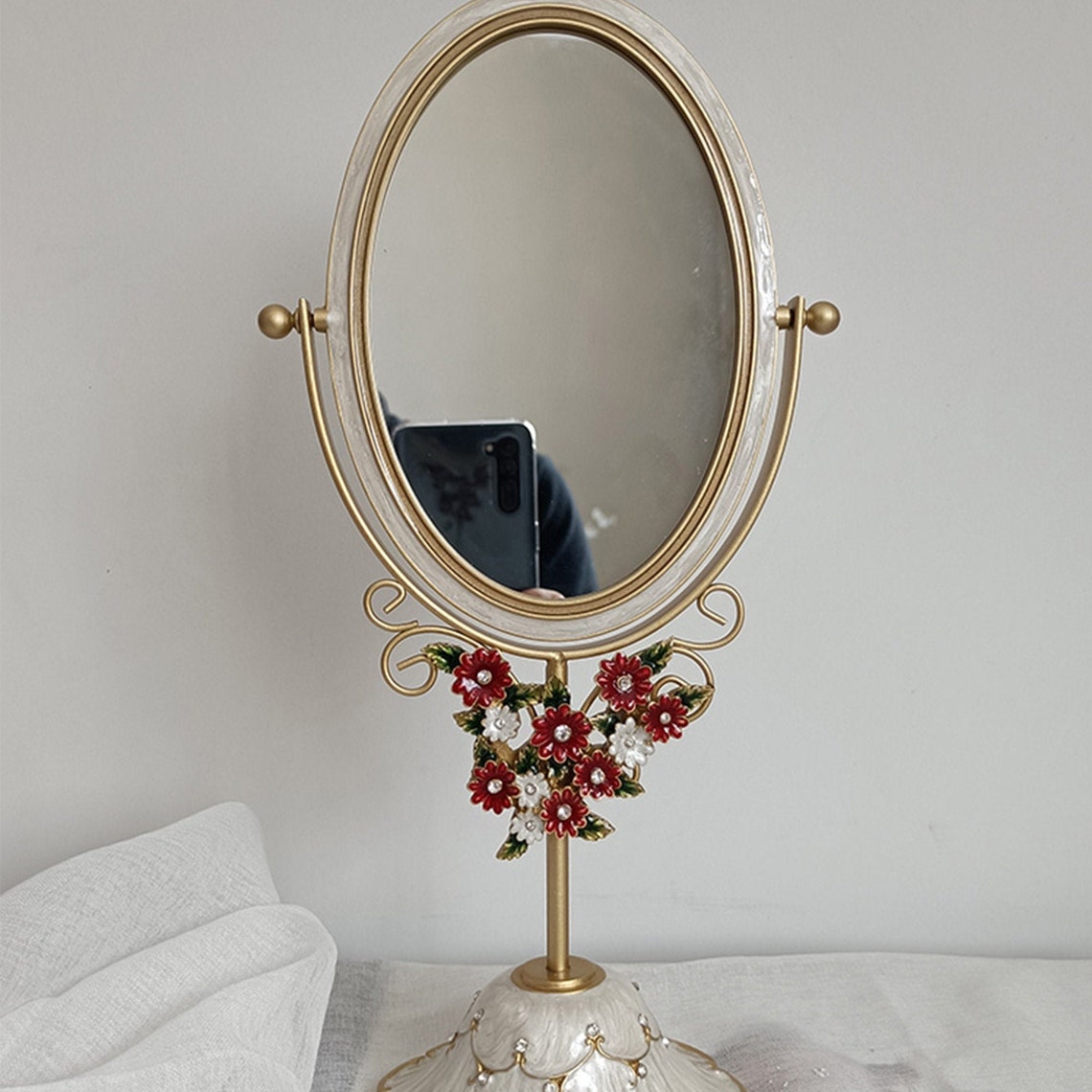 Enamel Mirror Doublesided Desktop Mirror Luxury Desktop Etsy
