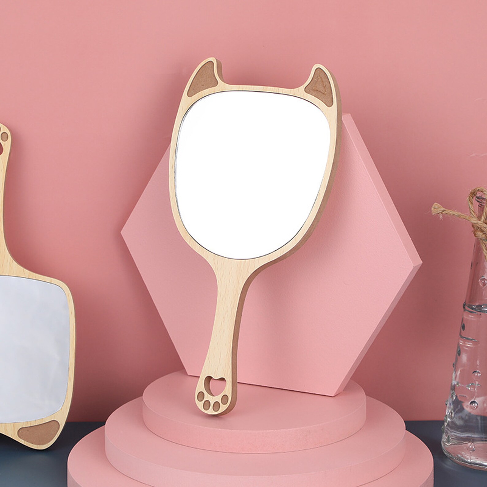Cute Wood Hand Mirror Handheld Makeup Mirror Woman Portable Etsy