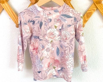 Rosa Geblümtes Bambus Baby Crewneck Sweatshirt, Kinder Pullover, Unisex Baby und Kinder Sweatshirt, Größen 12-18m und 2/3Y Rest