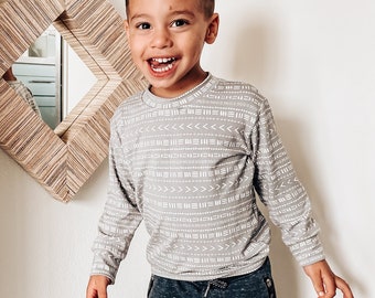 Kids Sweatshirt, Cozy Premium Bamboo Baby & Toddler Crew Neck Sweater, Mudcloth Tribal Print, Gender Neutral, Fall and Winter Kids Clothing