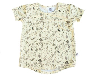 Bamboo Kids Slouchy Tee, Short Sleeve Boho TShirt, Yellow Floral Girls T-Shirt, Sizes 6-12m and 12-18m Remaining, Bamboo Baby Clothes