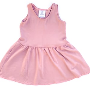 Vestido peplum de niñas de bambú rosa polvoriento, vestido de niñas pequeñas, ropa de bebé de bambú, traje de primavera para niñas, vestido giratorio, 3-6 meses, 2/3T disponible