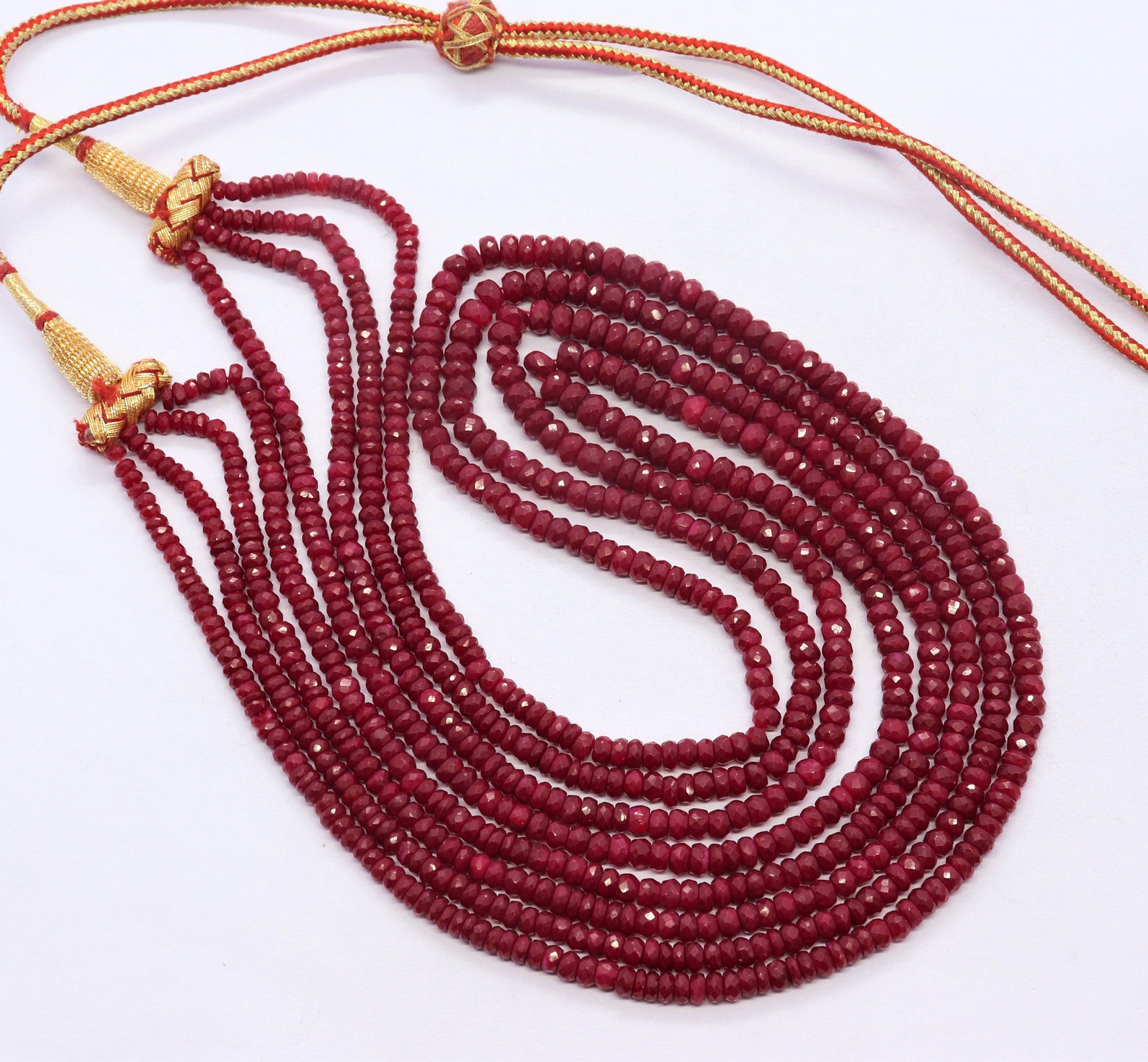 4 Strand Ruby faceted rondelle beads necklace Corrandum Ruby Etsy