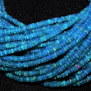 Amazing Paraiba Blue Opal plain rondelle beads Flashy Opal rondelle beads Blue Ethiopian Opal rondelle shape beads Fire Opal gemstone beads