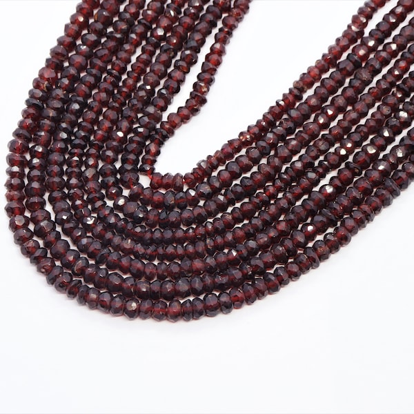 Natural Mozambique Garnet Rondelle Beads, Mozambique Garnet Faceted Rondelle Beads, Red Garnet Beads for Jewellery Making Garne beads strand