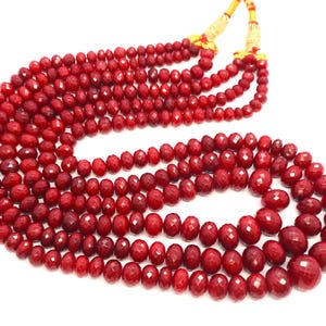 Collar de cuentas redondas facetadas de rubí de 3 hebras AAA+, joyería de cuentas redondas de rubí, collar de cuentas de piedras preciosas de rubí 100 % natural, cuentas facetadas de rubí