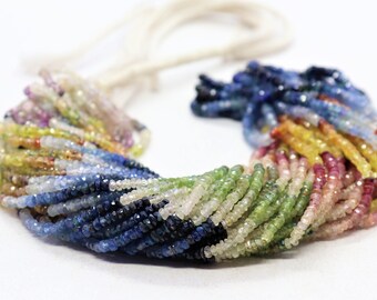 Highest Quality MULTI Color Sapphire Gemstone BeadsNatural Rondelle Shape 3mm 12\u201dFaceted Micro Cut Multi Sapphire Beads 1Strands !!