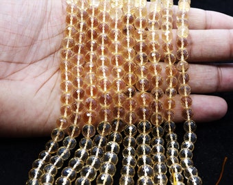 AAA+ Citrine faceted round beads | 7-7.5 mm Citrine faceted beads Natural Yellow Citrine round balls | Wholesale beads for jewelry making