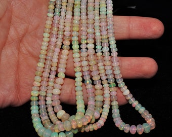 AAA Ethiopian Opal smooth rondelle shape beads, Multi Fire Ethiopian Opal bead Welo Opal gemstone beads Wholesale beads for jewelry making