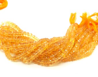 Finset Citrine faceted rondelle beads, Citrine rondelle shape beads, Citrine faceted beads, Citrine beads strand, Citrine wholesale beads