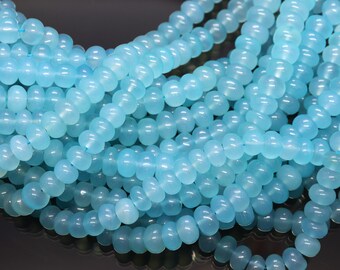 Beautiful Aqua Chalcedony smooth rondelle beads 8-9 mm Aqua Chalcedony gemstone beads Aqua Calci rondelle shape beads Hanmade loose beads