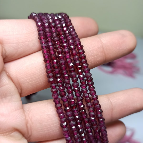 Natural Hyderabadi garnet faceted rondelle beads 3-3.5mm AAA+ garnet beads 13 inch Hyderabadi garnet beads  Beautiful garnet gemstone beads