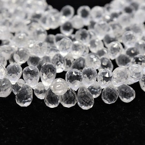 Clear Crystal Quartz faceted drops shape beads | Crystal Quartz faceted beads | Natural Crystal Quartz teardrop briolette for jewelry making