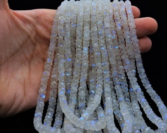 AAA quality Rainbow moonstone faceted rondelle beads, Moonstone rondelle beads  Flashy Moonstone rondelle bead 4-6mm Rainbow Moonstone beads