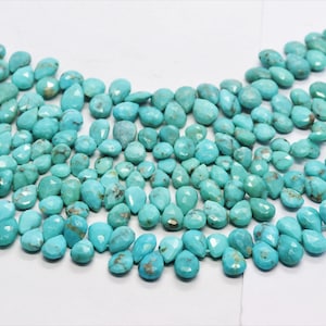 AAA Natural Arizona Turquoise Faceted Pear Shape Beads, Turquoise Pear Briolettes, Turquoise Beads 100% Natural Arizona Turquoise pear beads