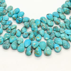 AAA+ Arizona Turquoise faceted pear shape beads, Natural Turquoise briolette beads, Arizona Turquoise faceted beads, Turquoise beads strand