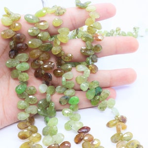 AAA Grossular Garnet faceted pear shape beads, 7x9mm Green Garnet gemstone beads 10 inch Grossular Garnet faceted beads jewelry making beads