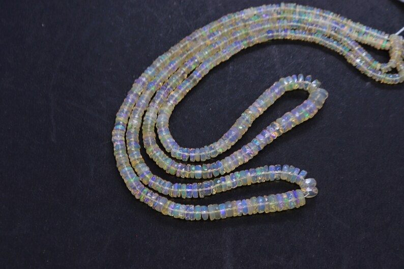 5.5 mm Ethiopian Opal Beads Necklace,18 Inch Ethiopian Opal Necklace AAA Black Opal Smooth Rondelle Necklace Ethiopian Black Opal Necklace
