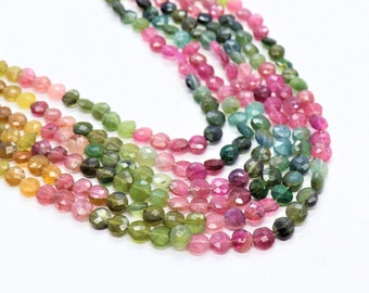 AAA Multi Tourmaline faceted coin shape beads Natural Tourmaline coin shape beads 15 inches Tourmaline faceted beads Wholesale gemstone