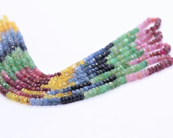 Multi Precious Faceted Rondelle shape beads 3.5-4 mm Multi Rainbow Sapphire precious gemstone bbeads for jewelry making Multi Precious Beads