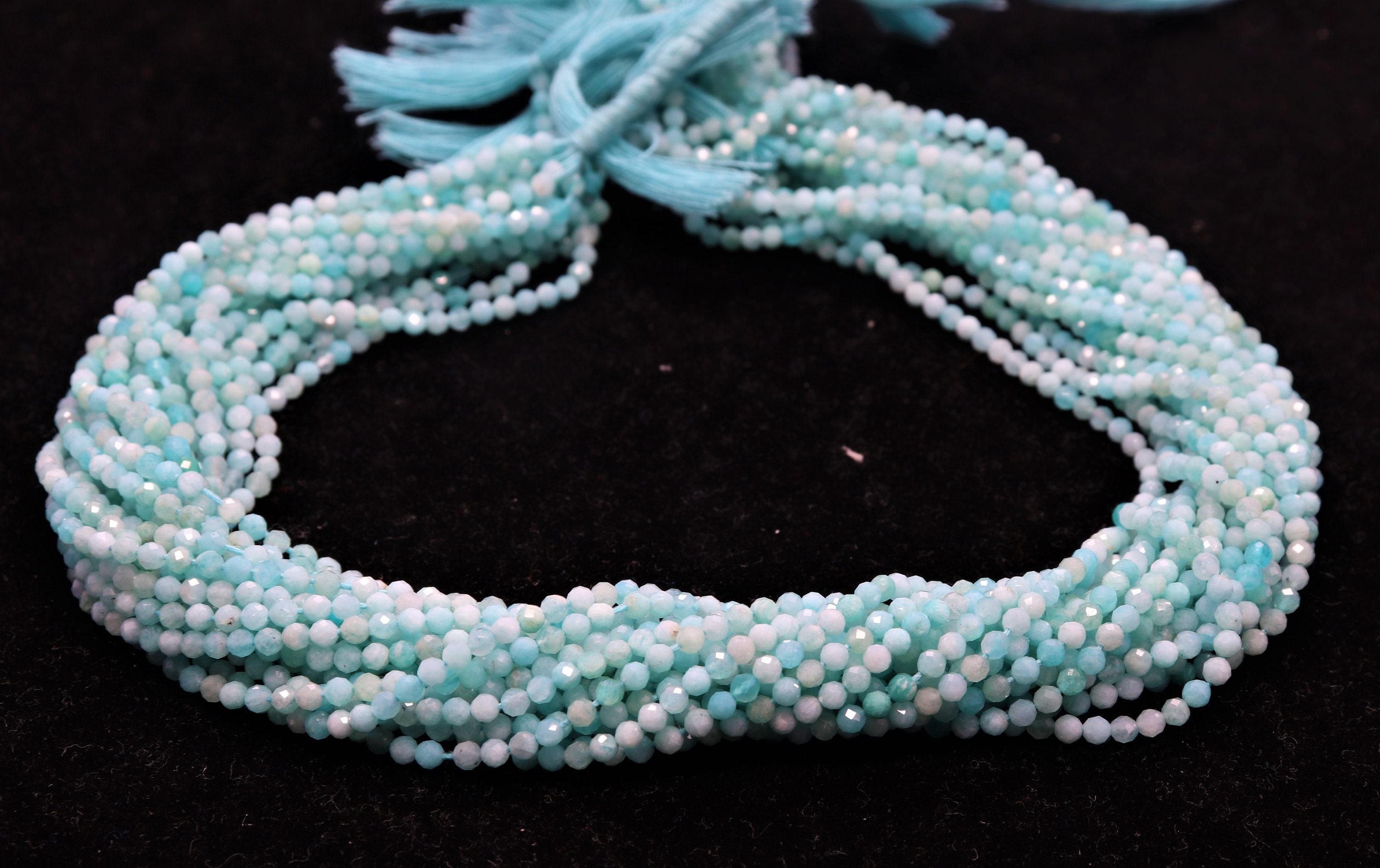 Fawfa Multi-Color Amazonite Rondelle Gemstone Necklace – 2 Rows, 17-18", Faceted Beads, Silver Plated