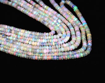 Natural Ethiopian Opal faceted rondelle beads, Ethiopian Opal rondelle beads, Fire Opal beads, Opal beads for jewelry making Wholesale beads