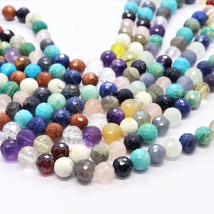 Mix Semi multi faceted round balls, 7-8 mm Mix gemstone beads, 18 inch Multi Gemstone beads, Semi Multi gemstone, Semi Multi Colour Beads
