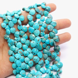AAA Quality Arizona Turquoise faceted heart shape beads, 100% Natural Turquoise beads 8-11 mm Turquoise gemstone briolette Wholesale beads