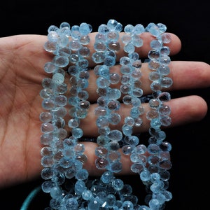 Aquamarine faceted drops shape beads, AAA Aquamarine teardrop gemstone for jewelry making Aquamarine side cut drops wholesale beads lot