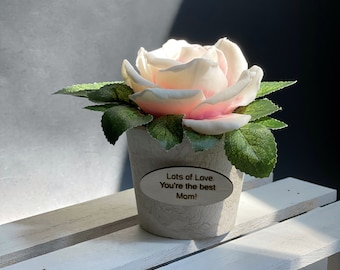 Personalized Mother Day wish, eternal pink glycerin soap Rose in a ceramic flowerpot