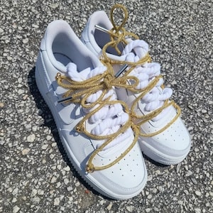 Custom Added Laces Gold Bling White Air Force 1 Low
