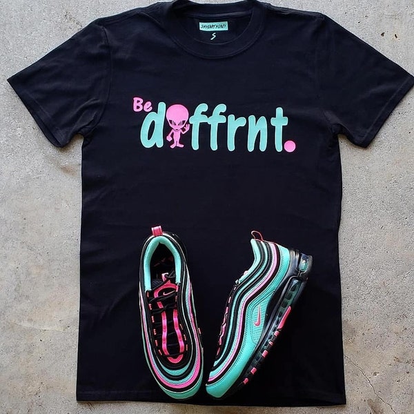 Chemise personnalisée « Be Diffrnt » pour Nike Air Max 97 Vapormax Hyper Turquoise South Beach