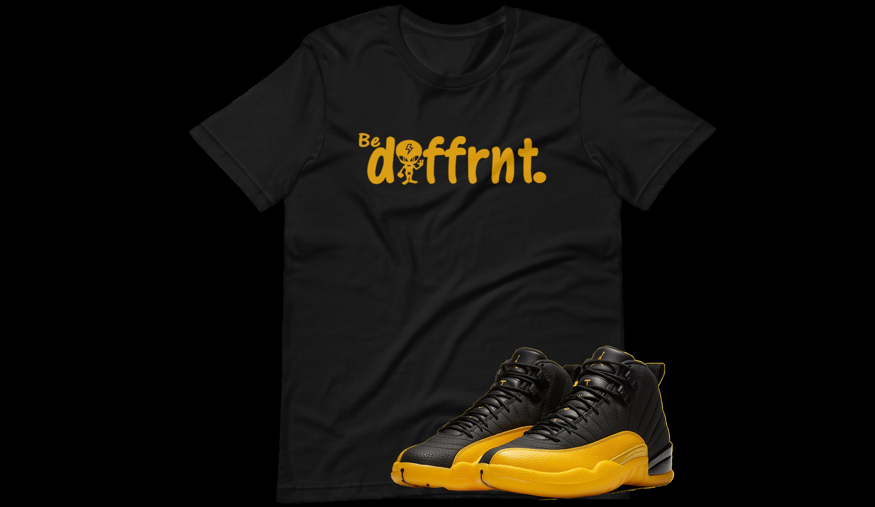 black and yellow jordans 12 shirt