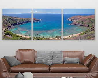 Hanauma Bay Print, Panorama Hawaii Photo, Tropical Wall Art, Hawaii Photography, Metal Aluminum Canvas Gallery Wrap or Fine Art Print