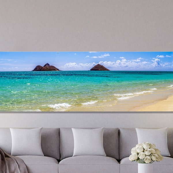 Lanikai Beach Aluminum Print, Hawaii Panorama Metal/Canvas Wall Art, Sandy Beach Print,  Hawaii Photography
