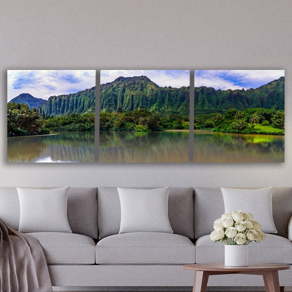 Hawaiian Wall Art, Panorama Tropical Mountain Metal/Canvas Print, Panorama Koolaus Photo, Hawaii Photography, Hawaiian Fine Art Print