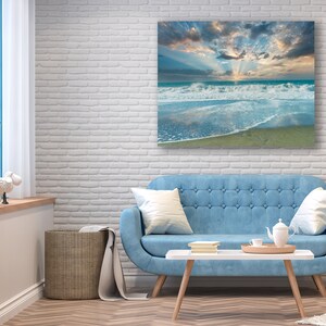 Large Beach Photo, Coastal Aluminum Metal Wall Art, Oversized Seascape Canvas Print, Baker Beach San Francisco, Teal Seascape Print image 3