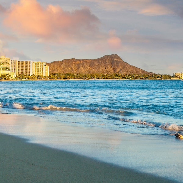 Diamond Head Print,  Hawaiian Beach Photo, Waikiki Sunset Photo, Hawaii Photography