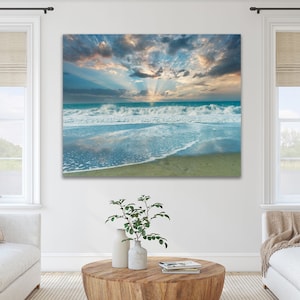 Large Beach Photo, Coastal Aluminum Metal Wall Art, Oversized Seascape Canvas Print, Baker Beach San Francisco, Teal Seascape Print image 2