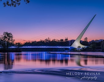 Sundial Bridge Print – Redding California Sunset Photo – Sacramento River Wall Art – Fine Art Print on Canvas or Aluminum