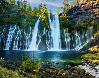 Burney Falls Wall Art – Large Waterfall Print from California – Scenic Nature Photography for Outdoor Lovers,  Rustic Home Style