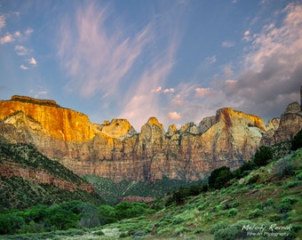 Zion National Park Photo, Large Mountain Print, Tower of the Virgins, Southwest Photography, Metal Aluminum, Canvas Wrap