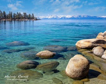Lake Tahoe Sand Harbor Photo, Crystal Blue Water Landscape Print