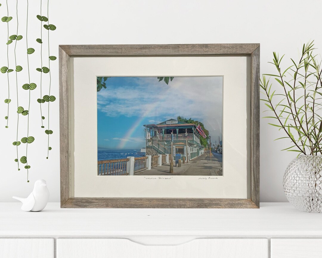 Framed Maui Print, Lahaina Photo, Historic Front Street, 11x14 Rustic