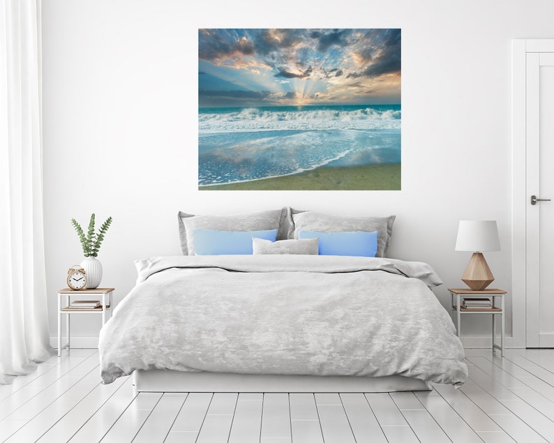 Large Beach Photo, Coastal Aluminum Metal Wall Art, Oversized Seascape Canvas Print, Baker Beach San Francisco, Teal Seascape Print image 5