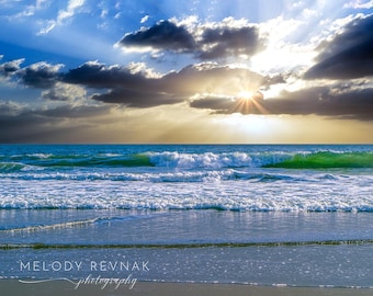Ocean Sunset Aluminum Print: California Seascape Coastal Wall Art, Beach Photography