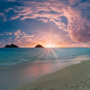 Lanikai Beach Print, Hawaii Sunrise Photo,  Lanikai Beach Hawaii Photography, Hawaii  Metal/Canvas Prints