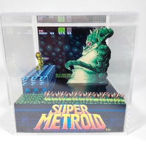 Pelea de jefes de Super Metroid Kraid - Plantilla de diorama de papercraft en PDF - Cubo de juegos retro de SNES