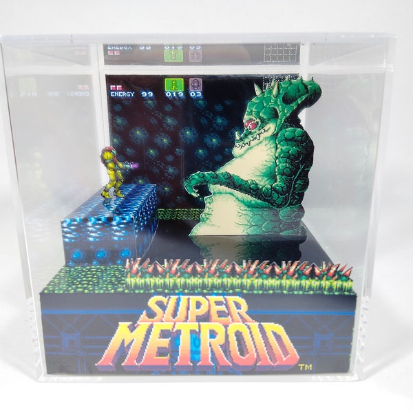 Super Metroid Kraid Boss Fight - PDF Papercraft Diorama Template  - SNES retro gaming cube