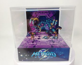 Metroid Fusion Omega Metroid - DIY Papercraft Cube Diorama Template - GBA